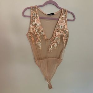 Misguided Beautiful Sheer Embroidered Bodysuit